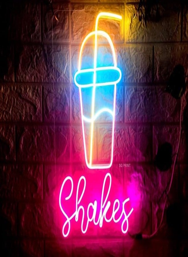 Wall Mitra Shake Neon Signs | Shakes Shop Neon Signs | Shakes Neon Light | Neon light | Shakes Neon Sign Light | Home Decor | Wall Decor| Room Decor(12x18) PINK+BLUE - Image 1